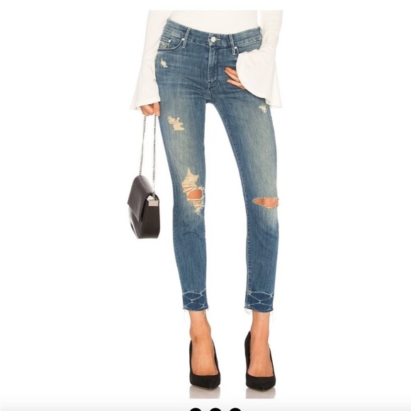 MOTHER Jean Looker Ankle Fray Size 26 Naughty Intentions 26x27.25 blue distress - Picture 2 of 16